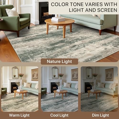 Image of BEIMO Reversible 2'6 inchx6' Runner Rugs for Hallway, Modern Abstract Dual-Sided Runners for Entryway, Machine Washable Soft Low Pile Kitchen Runner, Includes Non-Slip Rug Pad, Green & Grey