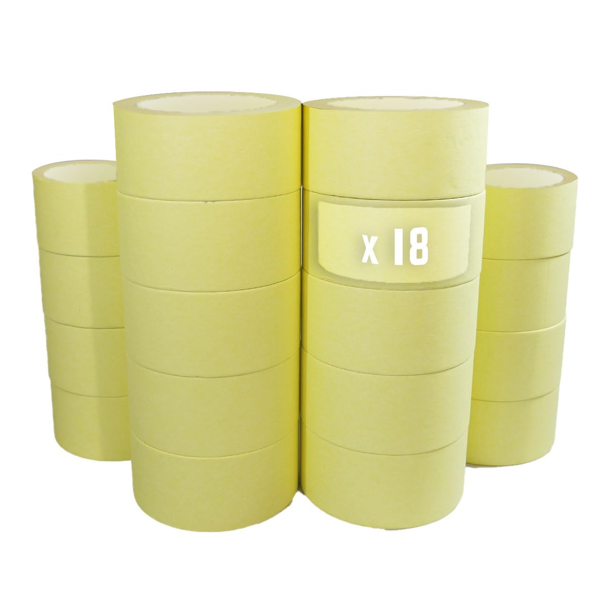 TECPLAST Lot de 18 Rubans de masquage 50 mm x 50 m jusqu'à 80° - Adhésif de masquage jaune pour la peinture