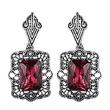 Art Deco Antique Vintage Style Garnet Wine Purple Amethyst Rhinestone Celtic Bridal Prom Gatsby Formal Wedding Earrings