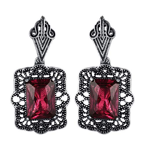 Art Deco Antique Vintage Style Garnet Wine Purple Amethyst Ruby Rhinestone Celtic Bridal Prom Gatsby Formal Wedding Earrings