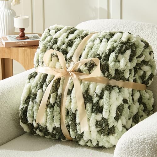 Image of Inhand Chunky Chenille Yarn for Hand Knitting, Thick Bulky Blanket Yarn for Crocheting, Soft Fluffy Yarn for Crochet Gifts & Crafts for Women /Beginners, 8 Pack (29.5 yds /8.4 oz Each), Green-Mix