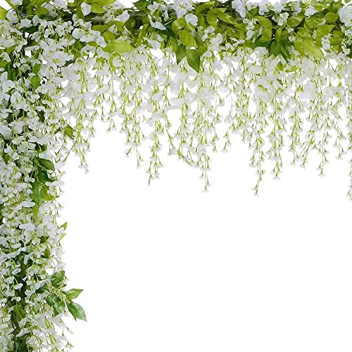 Weispark Artificial Flowers Garland, 4Pcs 7.2Ft/Piece Artificial Silk Wisteria Vine Hanging Flower For Home Garden Outdoor Ceremony Arch Floral Wedding Decor #TOP18