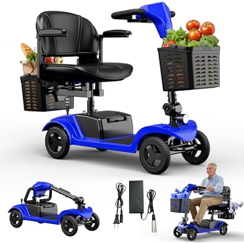 AXADA Mobility Scooter,Folding Motorized Scooter,300 lbs Capacity, Equipped with 300W Motor,Removable Battery,Dual Baskets,15 Miles Travel,Suitable for All Terrains (Blue) Cover
