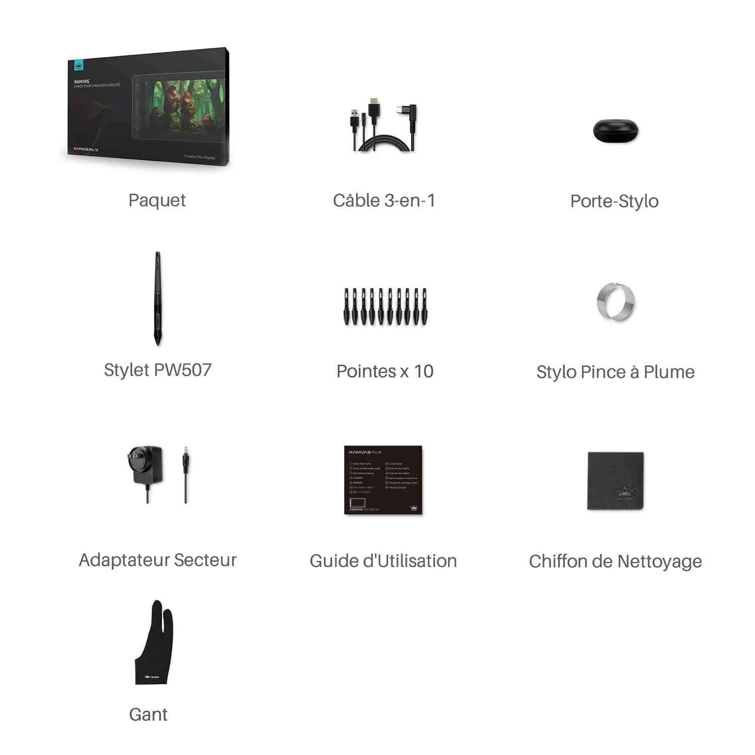 HUION Kamvas Pro 16 Tablette Graphique avec Ecran 15.6 Pouces avec 6 Raccourcis et 1 Barre Tactile Idéal pour Le Télétravail et la Formation en Ligne, Compatible avec Chromebook, Windows & Mac
