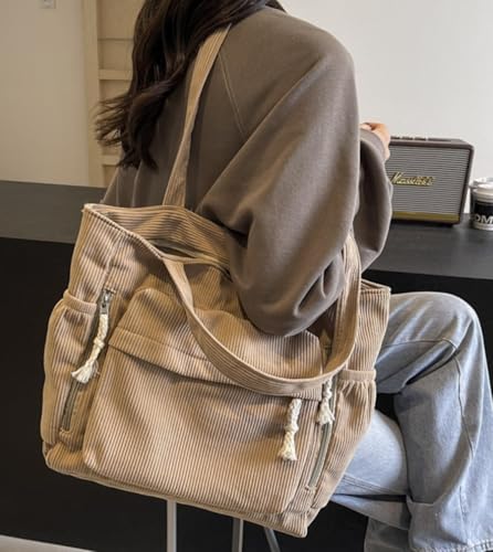 Bolso tote de raso para mujer, bolso casual de hombro y mano para desplazamientos, viajes, compras en el supermercado (caqui, 15,75 x 11,81 pulgadas) miniatura 3