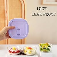 Vista 4 de 8 Pcs Square Glass Food Storage Container with Lids, 16OZ Square Glass Meal Prep Containers Set, 2 Cup glass Food Storage for Lunch Salad