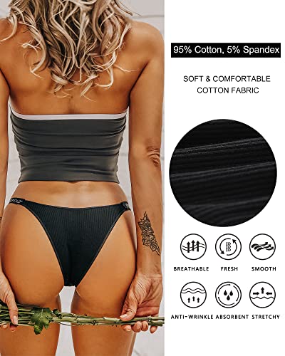 Image of FINETOO Womens Underwear Cotton High Cut String Bikini Panties Low Rise Hipster Ladies Sexy Cheeky Underwear 6 Pack