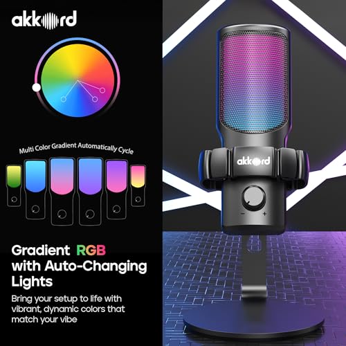Image of Akkord USB Condenser Microphone, Cardioid Polar Pattern, 192kHz /24Bit, Real-Time Monitoring, 40dB Sensitivity, 50Hz-16kHz Frequency Response, Plug Podcasting, Gaming, Streaming, Voice Recording