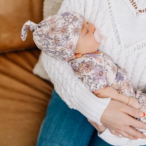 Copper Pearl, Baby Beanie Hat Top Knot Stretchy Soft Florals34