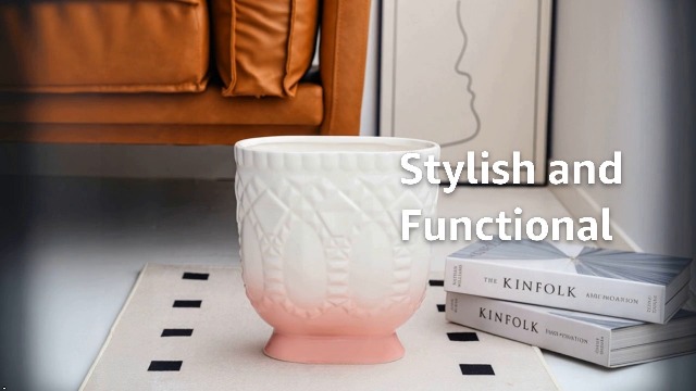 Image of Bathroom Wastebasket - Ceramic Trash Can for Home & Office, Modern Garbage Container Bin for Bathroom, Powder Room Or Living Room, Decorative Bin (Pink)