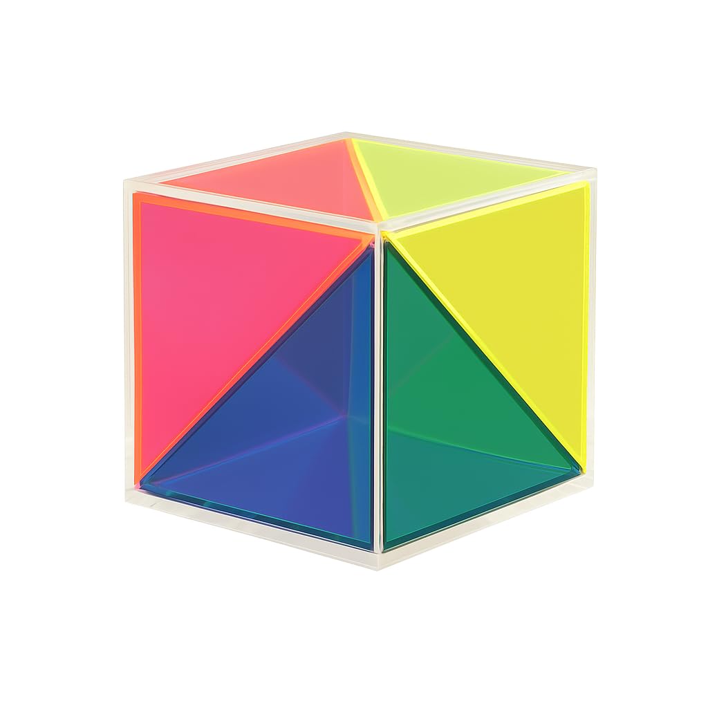 Didaktischer Würfel aus 3 Pyramiden – Transparent, farbig, 100 mm Kantenlänge, Geometrie-Modell aus Acrylglas -Mathematisches Lehrmittel – Hergestellt in Deutschland