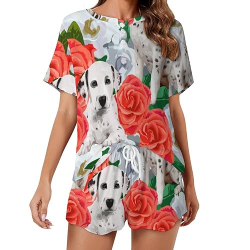 Pyjama court femme Chien et Rose idéal pour vos soirées cocooning estivales