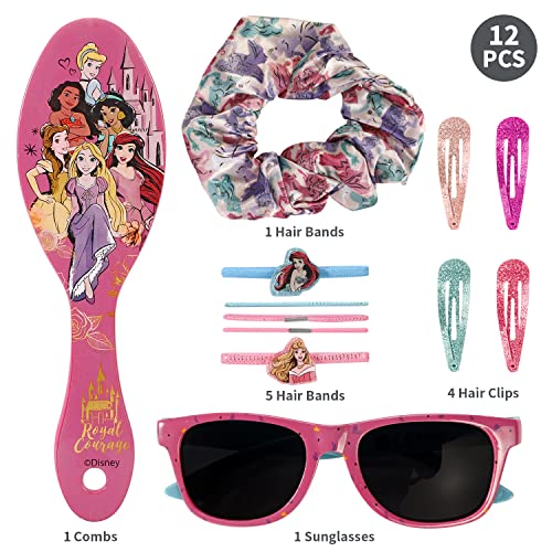 CERDÁ LIFE'S LITTLE MOMENTS 12pc Girls Kids Sunglasses Hair Accessories Comb Clips Bands Beauty Set including Carry Case (Disney Princess) - Image 3
