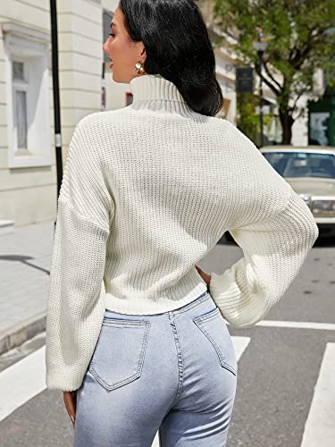 Image of ZAFUL Women's Cropped Turtleneck Sweater Lantern Sleeve Ribbed Knit Pullover Sweater Jumper