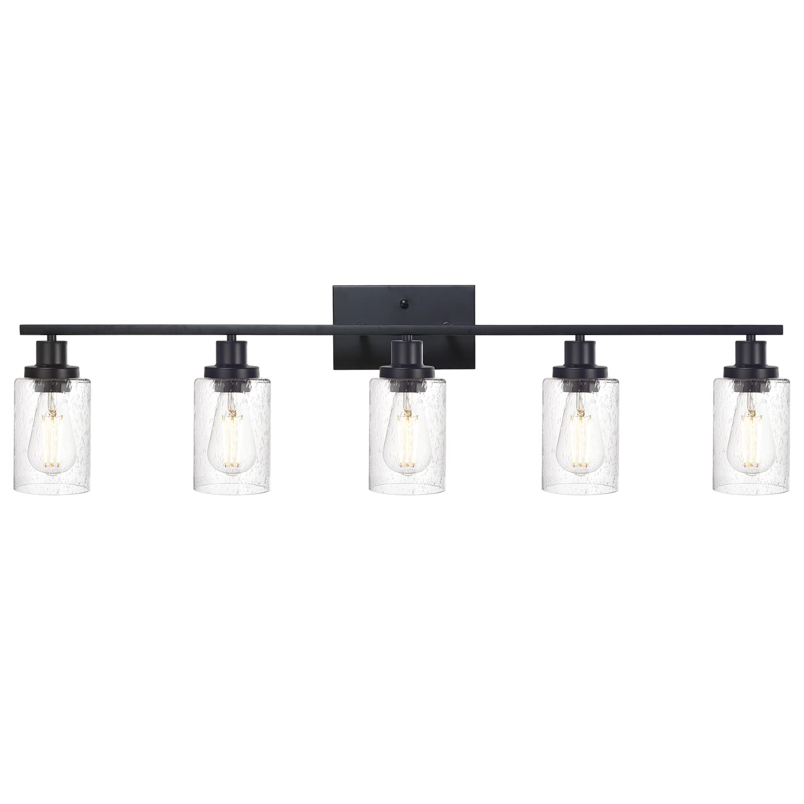 MELUCEE 5-Light Bathroom Light Fixtures in Matte Black Finish, Modern Vanity Light Above Mirror, Indoor Wall Light Fixtures with Seeded Glass Shade for Bedroom Living Room Hallway
