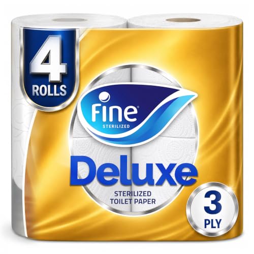 Fine Deluxe Highly Absorbent Sterilized Soft & Strong Flushable Toilet Paper 3 Plies Pack of 4 Rolls. New & Improved
