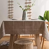 Chizoya Heavy Duty Cotton Linen Tablecloth for Rectangular Tables Solid Embroidery Lattice Table Cloth for Kitchen Dinning Tabletop Decoration (52'x52', Linen)