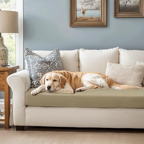 Image of CHUN YI Stretch Couch Cushion Cover Suitable for 3 Settee, Sofa Seat Slipcover with Spandex Jacquard Fabric(Large,Sand)