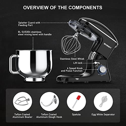 SVEWT Küchenmaschine Knetmaschine, Teigmaschine 6 Geschwindigkeit 8L 1500W Knetmaschine mit Knethaken, Schneebesen… – Bild 7