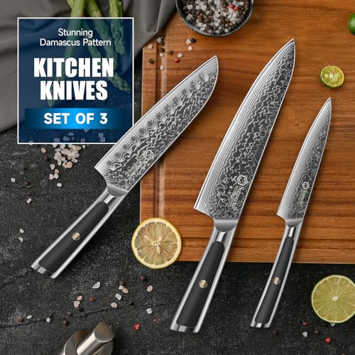 Image of Sunnecko Damascus Kitchen Knife Set, Chef Knife Set Professional 8 Inch