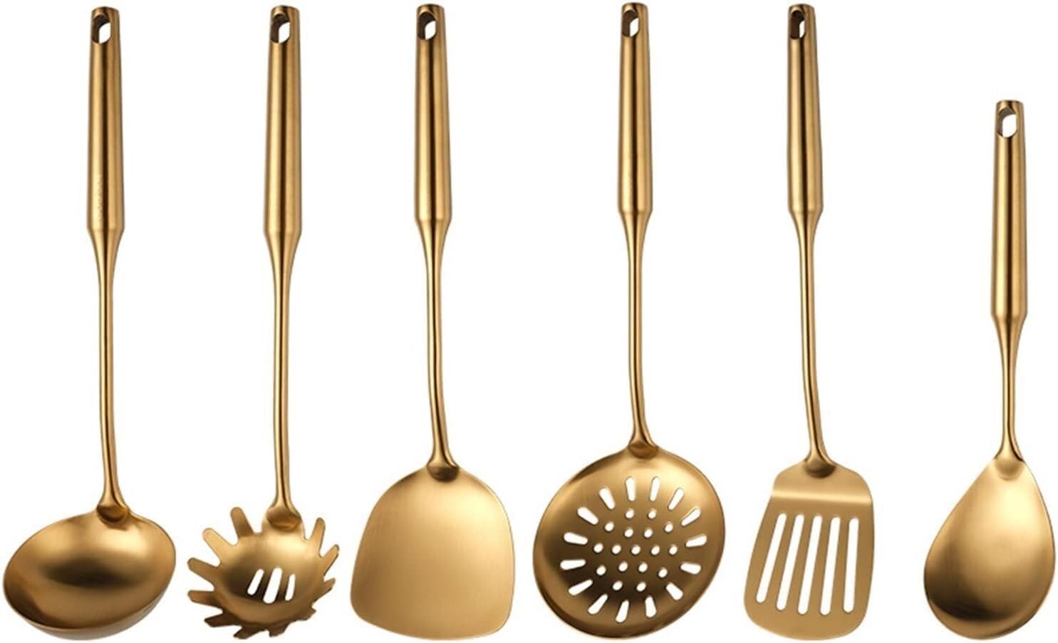 NGDFGR Stainless Steel Cooking Spatula Soup Spoon Colander Cooking Spatula Golden Kitchen Utensils Gift Set,