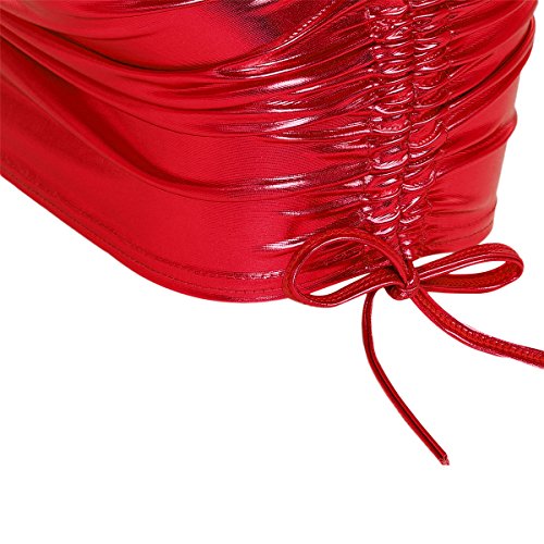 Obeeii Women'S Metallic Shiny Bodycon Ruched Mini Skirt Wet Look Lingerie Micro Short Skirt Dance Clubwear Night Costume Red One Size thumb #5