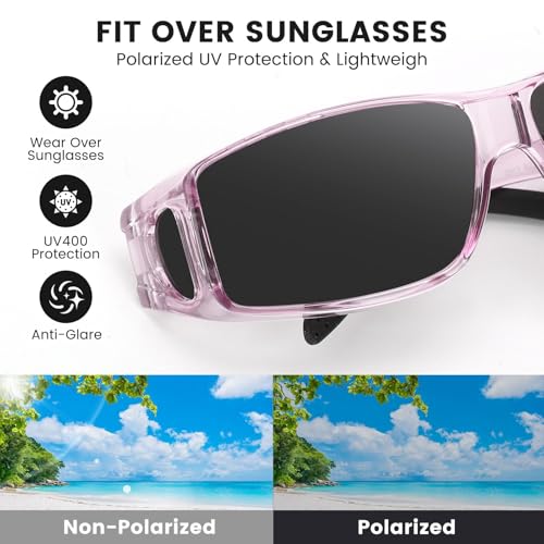 Over Glasses Sunglasses for Women, HD Polarized Glare Reducing Fit Over UV400 Protection Driving Sunglasses Purple Frame3