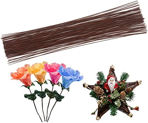 Cinvo 22 Gauge Stem Wire 100 Counts Floral Paper Wrapped Wire 14 Inch Wire for Flower Arrangements DIY Bouquet Handcrafts Wood Flowers (Dark Brown)