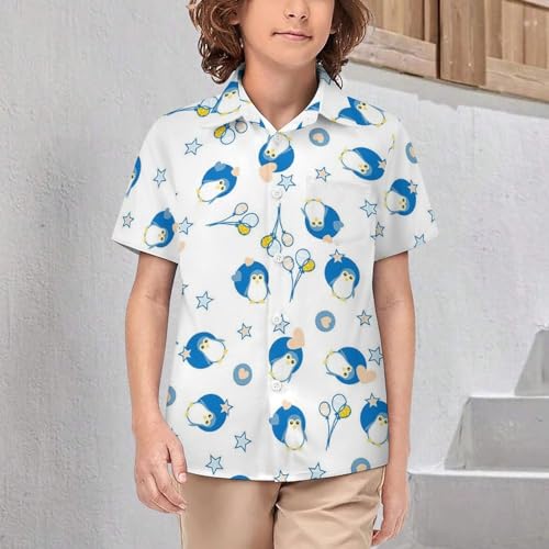 Boys Penguin Hawaiian Shirt Short Sleeve Casual Button Down Shirts Cute Summer Beach Shirts Tops for Kids Teens2