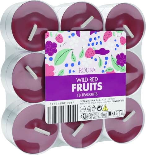 Ceras Roura Velas perfumadas de frutas rojas silvestres, paquete de 18 unidades, fragancia de fresa, frambuesa, cereza y mora, velas de larga duración para fragancia del hogar