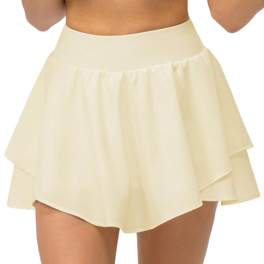 Yuerlian Tennis Skirts Pleated Skorts with Shorts Pockets Double Ruffle Golf Skirts Workout Running Skorts Skirt Athletic