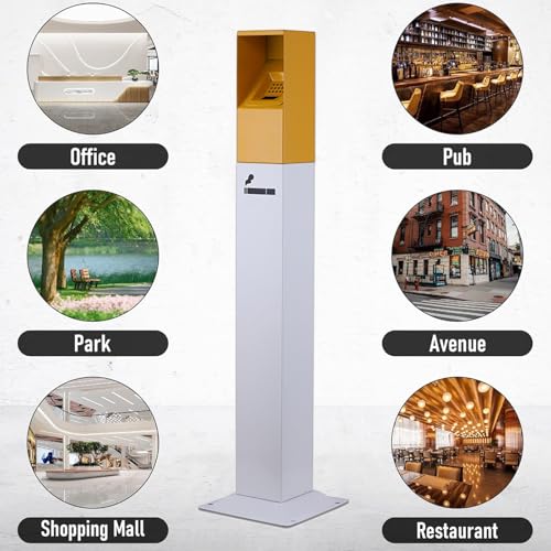 Outdoor Standing Ashtray - Metal Receptacle for Commercial Use, Smokers' Stand Up Ashtray for Patios, Gardens, Hotels, Pubs & Offices - Black Trash Can