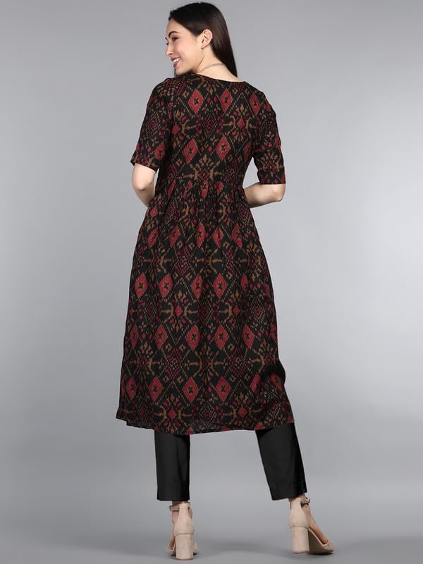 Image of Vaamsi Women's Geometric Printed Flared Kurta (VCK1371A Black)