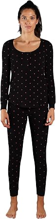 Plush Womens Thermal Heart Pajama + Scrunchie Set
