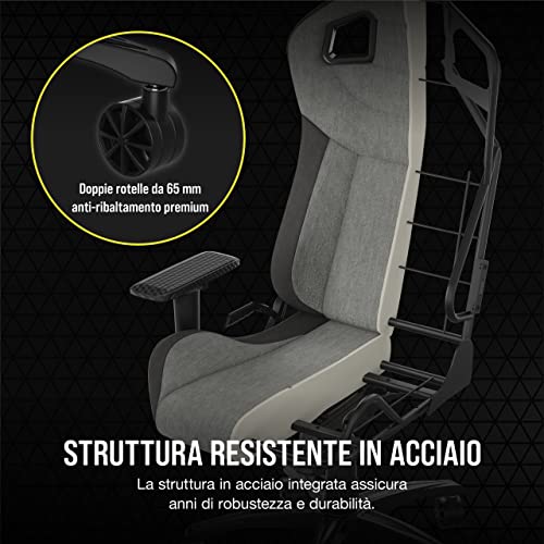 T3 RUSH Fabric (2023) Sedia da Gioco, Tessuto Esterno Morbido Traspirante, Cuscino Cervicale Regolabile e supporto Lombare in Memory Foam, Grigio/Carbone - Sedia gaming - Immagine 4