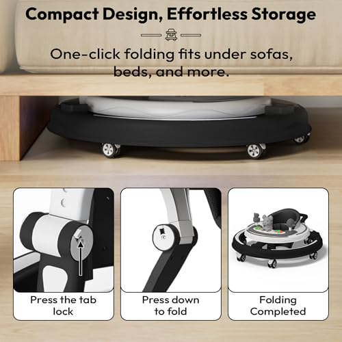 Image of StarAndDaisy 360 Baby Walker 6-24 Months / 7 Level Height Adjustment Walker for Kids Boy and Girl with Switchable Food & Musical Toy Tray /Premium Baby Activity Walker - Black