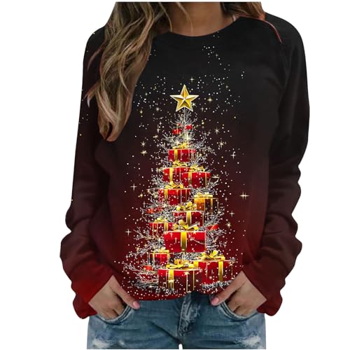 Suéteres de Navidad para mujer, diseño de gnomo de árbol de Navidad, copa de vino, sudaderas con estampado novedoso y divertido para mujer, casual, holgada, cuello redondo, blusas de manga larga