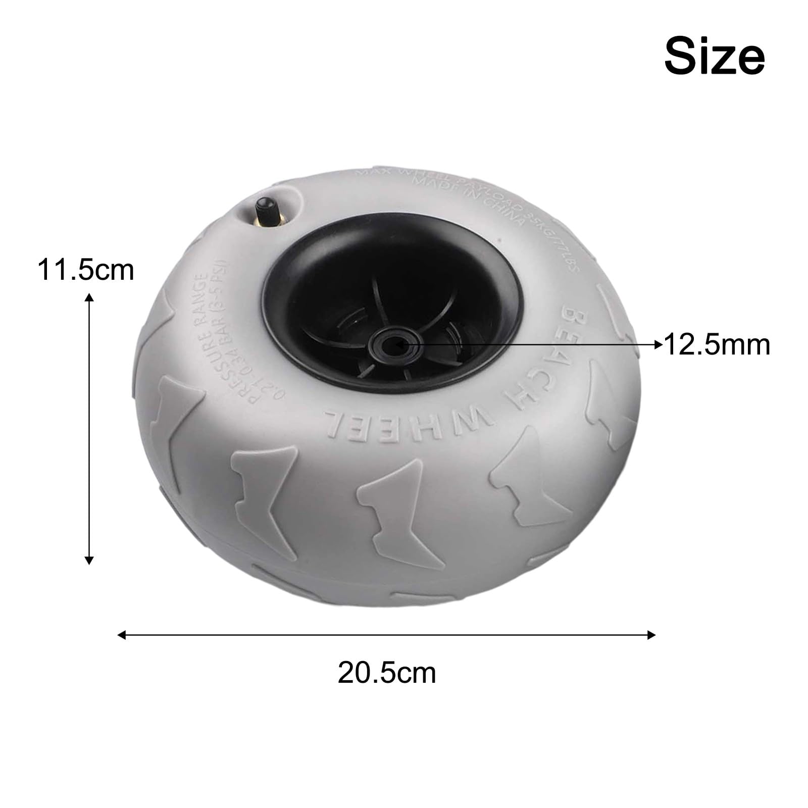 Lot de 2 roues de rechange pour chariot de plage 205 x 115 x 125 mm en PVC pour ballons, kayak, chariot de camping, gris