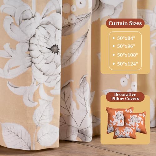 Image of Maison d' Hermine Curtains for Living Room 100% Cotton 50 inchx84 inch (Pack of 2) | 84 inches long Light Filtering Curtains for Windows Bedroom with Rod and Loop Pockets - Pretty Autumn