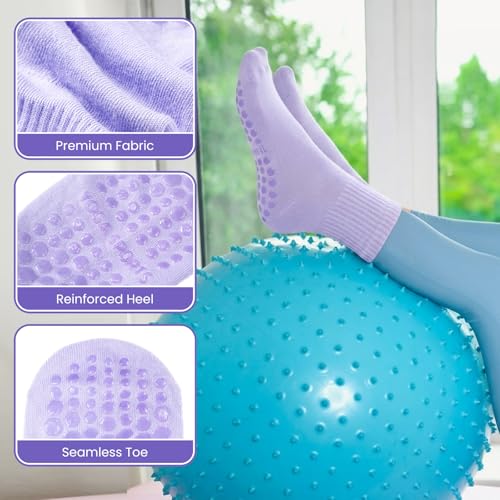 Image of Liitrsh 12 Pairs Pilates Socks with Grips for Women Non Slip Yoga Crew Socks for Dance, Barre, Hospital, Workout
