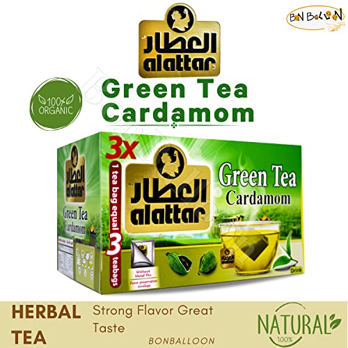 Alattar Natural Drink Herbal Green Tea Cardamom Herbal Tea Bags Herbals Herb Herbs Non Gmo No Additives No Artificial Coloring Kosher Halal (20 Bag) العطار شاى اخضر بالهيل حلال #TOP2