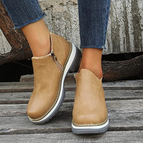 Botines cómodos de tacón de bloque para mujer con puntera redonda 5