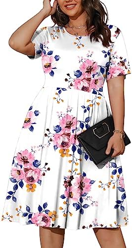 POSESHE Womens Plus Size Summer Dress 2026 Casual Short Sleeve Em...