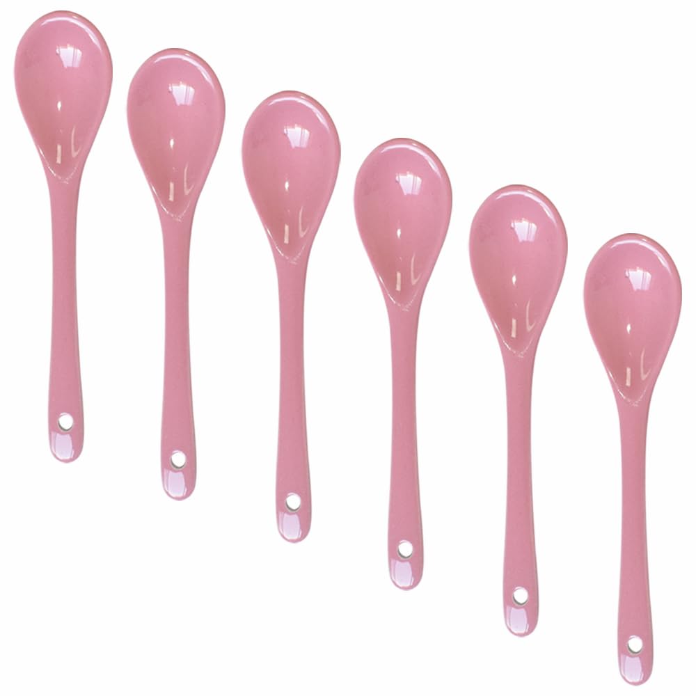 Lotatheta 6 pcs Pink Porcelain Egg Spoons Ceramic Spoons 4.7 inch Coffee Dessert Yogurt Tea Milky Tea