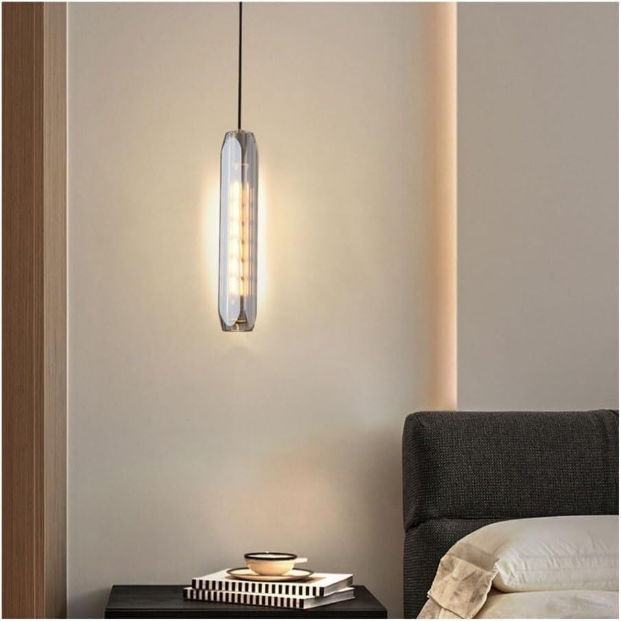 Żyrandol, 1 światło - Żyrandol NI - 38 cm szary kryształ oświetlenie wiszące lampa wisząca z metalową podstawą LED i regulowaną wysokością, domowa mosiężna lampa sufitowa com