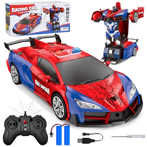 Joellfuner 2.4GHz Voiture Spider, Voiture Télécommandée, Véhicule RC avec Lumières, 360°Rotation Transformable Radiocommande RC Robots, d'anniversaire...