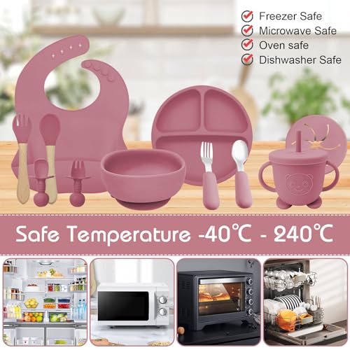 Miniatura 6 de Bizcasa Vajilla Para Bebés De Silicona,11 Piezas Vajilla De Silicona Plato Bebe Ventosa,Para Niños Aprender,Tazón De Platos,Cuchara De Babero,Tenedor,Taza De Agua Potable Libre Bpa