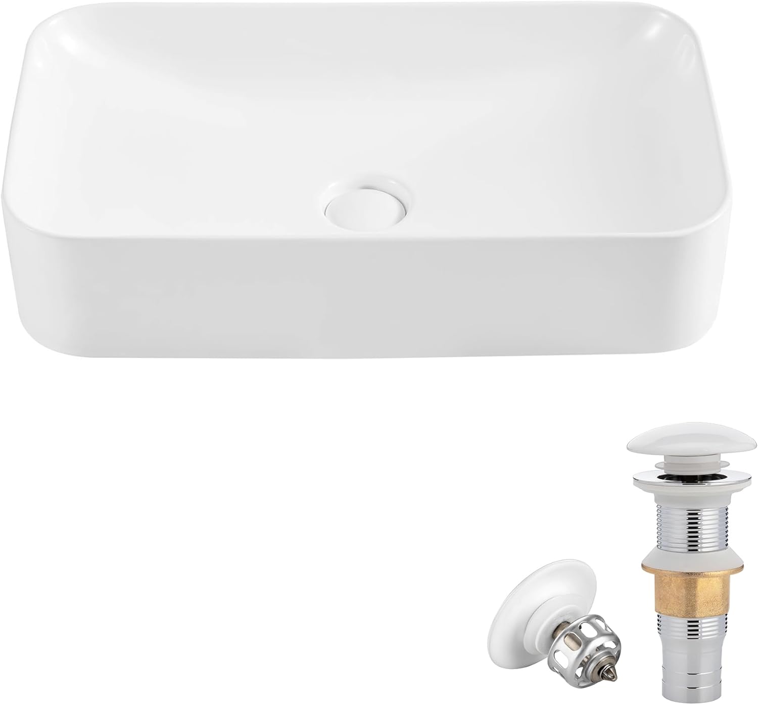 Eridanus Bathroom Vessel Sink Above Counter Bowl Sinks with Pop-Up Drain, 24" x 13.6" Rectangular Bathroom Sinks, Ceramic Modern Vessel Sink Art Washbasin