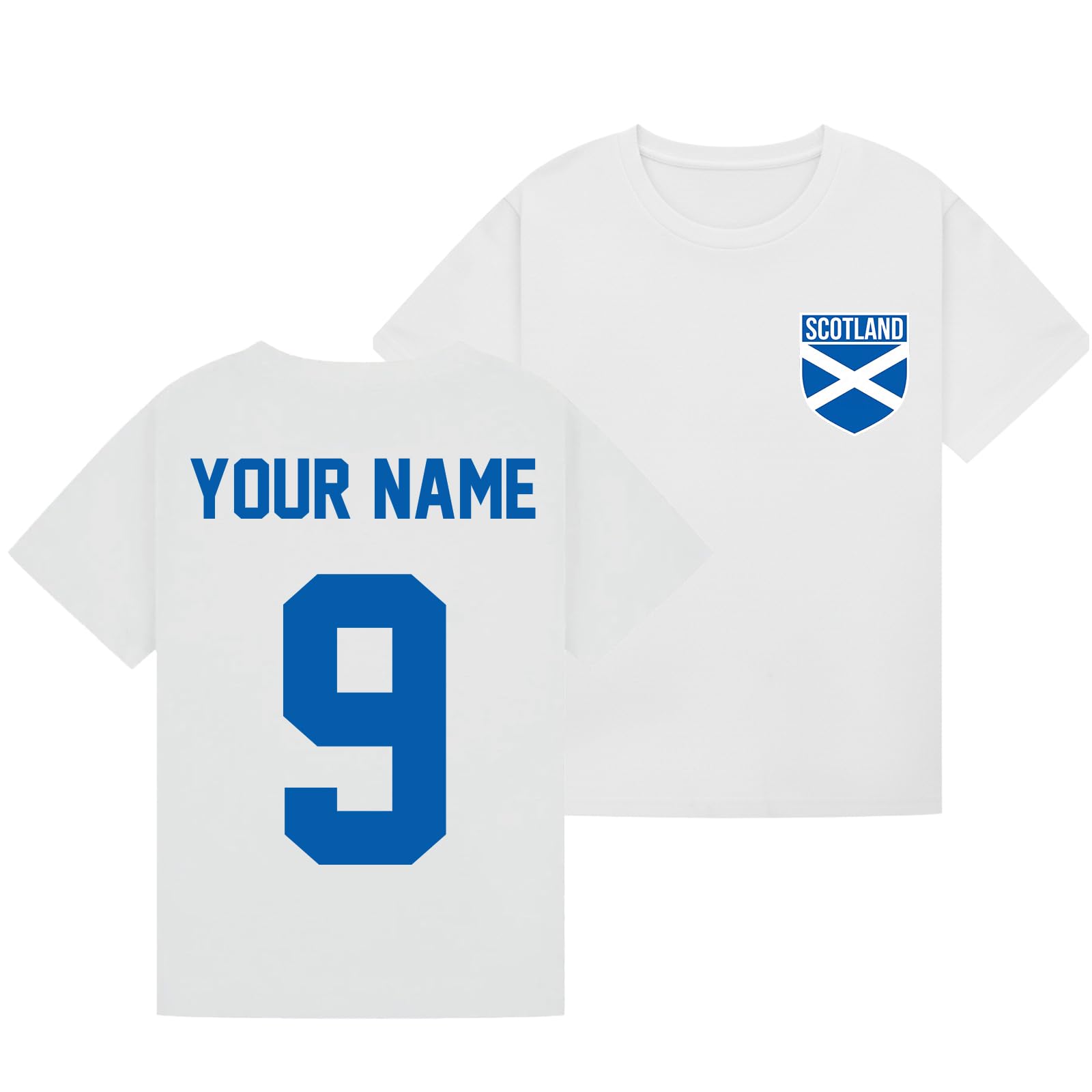 Personalised Scotland 2026 Soccer Sports Football Girls Graphic T-Shirt Novelty Retro Customised Number Fan Tee USA Mexico Canada Host Nations Supporters Top White 14-15Y