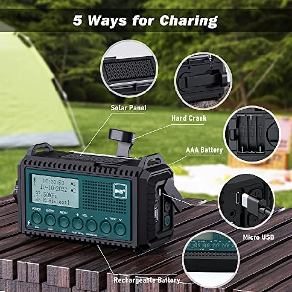 Crank Radio DAB / DAB/FM Con Batteria Ricaricabile 5000 mah, Radio di Emergenza con Torcia elettrica, Radio Campeggio Portatile Con Ricarica Del USB,Radio Dinamo Allarme SOS, per Escursionismo